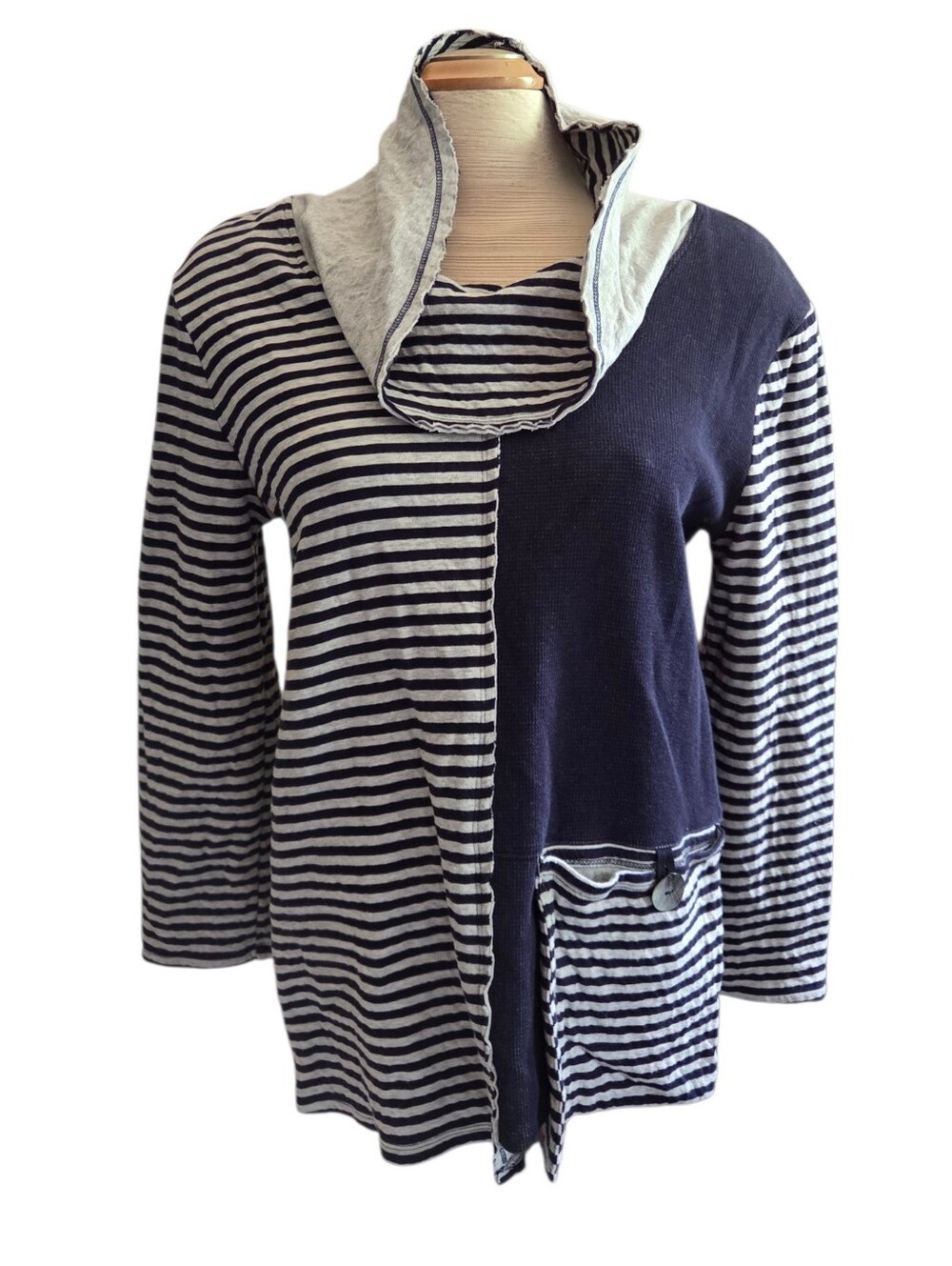 Neon Buddha Cowl Neck Striped Top Size M